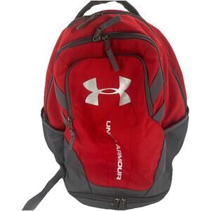 Under Armour Red Grey Hustle 5.0 Backpack Lots Of Pockets, Padded Straps. {83}